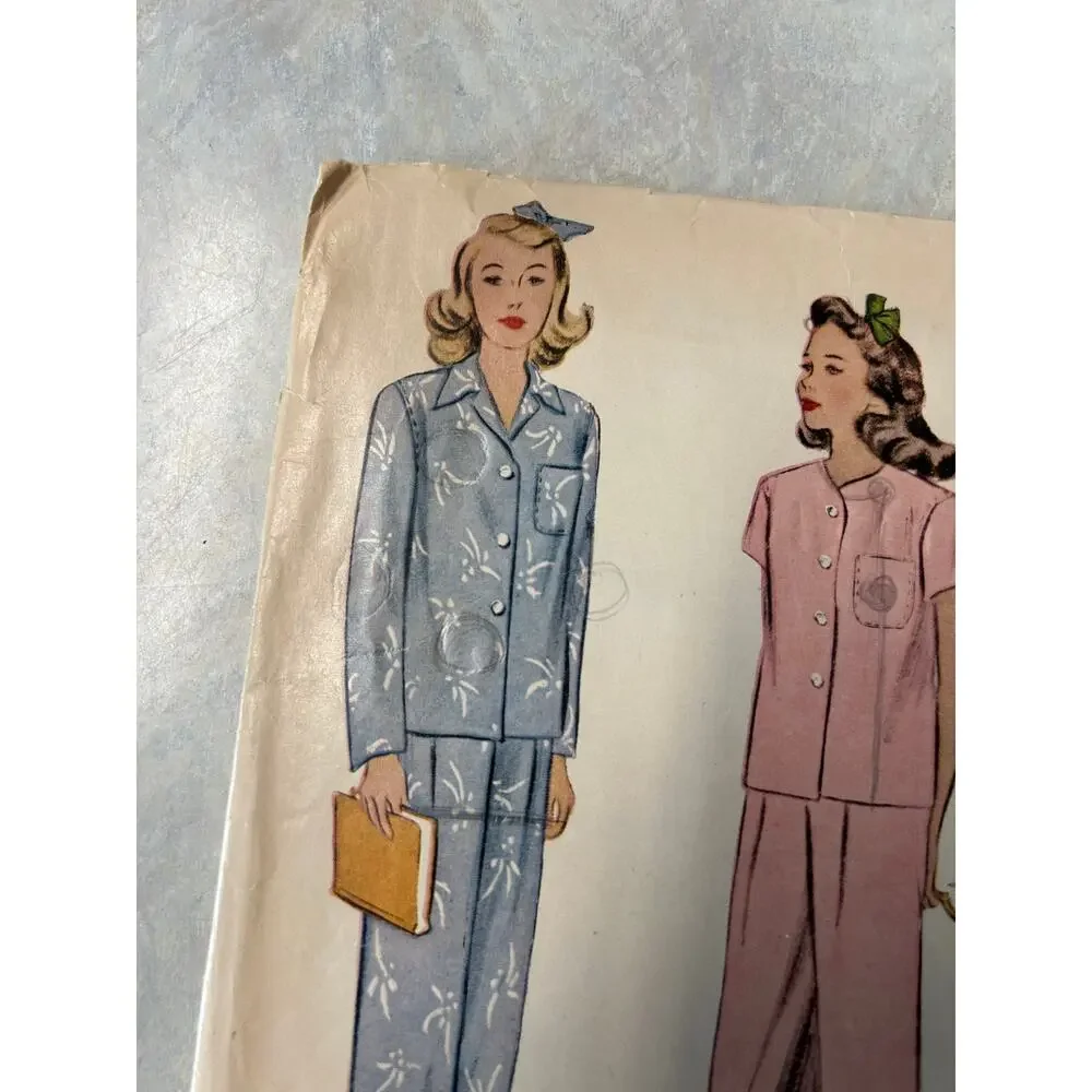 Vintage 1940's‎ McCall Pattern #5449 Girls Two Piece Pajamas Size 8